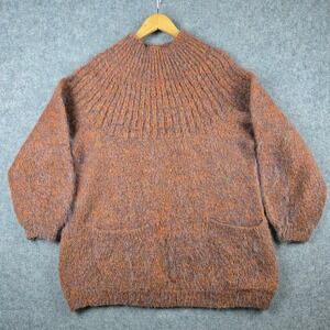 Melbourne Elements Hand Knit Sweater Womens Small Orange Mohair Wool Fuzzy Boho
